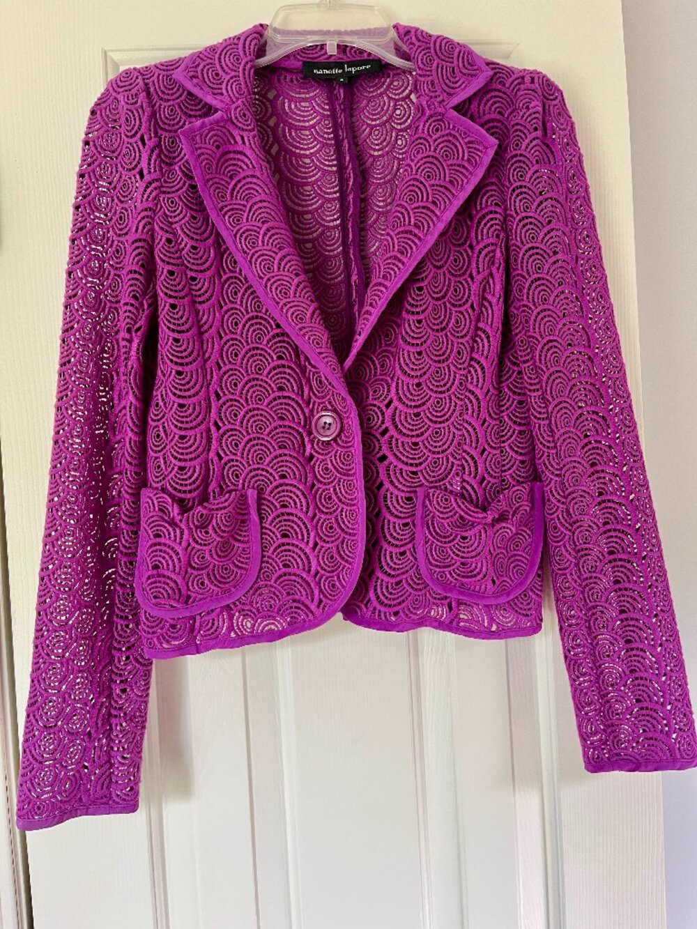 Nanette Lepore Magenta/Orchid Guipure Lace Single-Button Fitted Blazer (US 6)